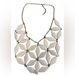 #625 White Geometric Statement Bib Necklace